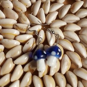 beautiful Alaska artisan hand made blown glass mushroom earrings
